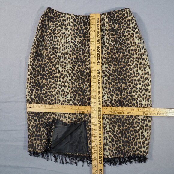 Allison Tayor Skirt Women 6 Silk Leopard Print Beaded Fringe Coquette Maximalist - Picture 5 of 9